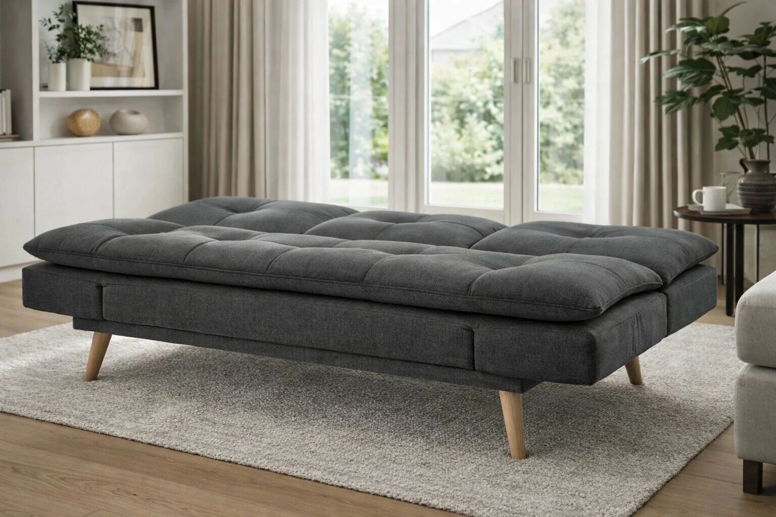 DANIELA, canap&eacute; Clic-clac avec tablette rabattable rev&ecirc;tement tissu NEVE,184*94/114*91cm