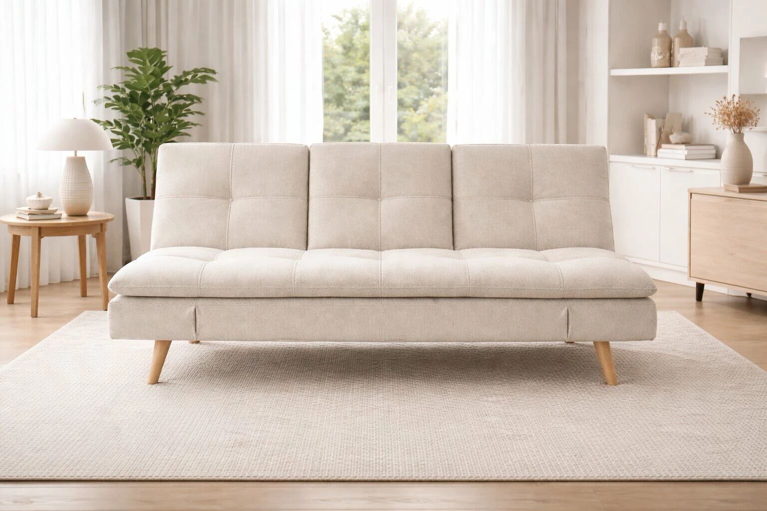 DANIELA, canap&eacute; Clic-clac avec tablette rabattable rev&ecirc;tement tissu NEVE,184*94/114*91cm