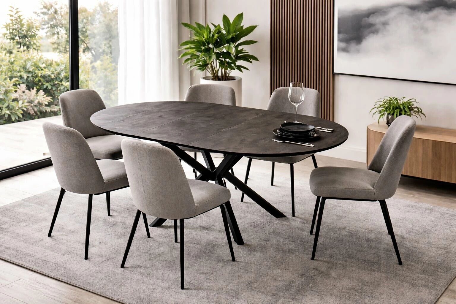 DIANO Table ronde pieds style colonne 110cm+35cm Extension