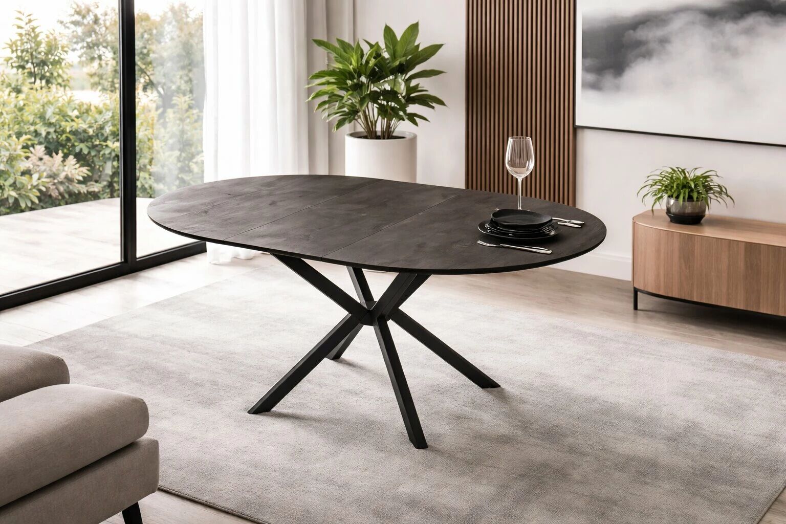 DIANO Table ronde pieds style colonne 110cm+35cm Extension