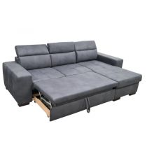 DYLAN, Canapé d\'angle convertible Gigogne avec méridienne coffre, revêtement effet Cuir Tobago ou Largo