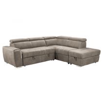 ELBA II, Grand Angle droite 2AP en Tex, Convertible gigogne 2 places + pouf coffre