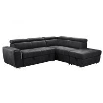 ELBA II, Grand Angle droite 2AP en Tex, Convertible gigogne 2 places + pouf coffre