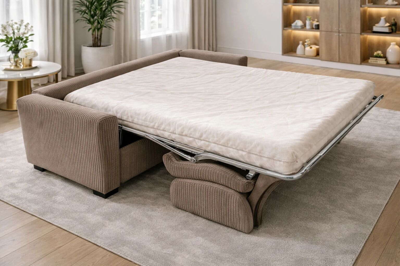 GEANT, Convertible pour usage quotidien, Couchage 140cm en Velours C&ocirc;tel&eacute; 