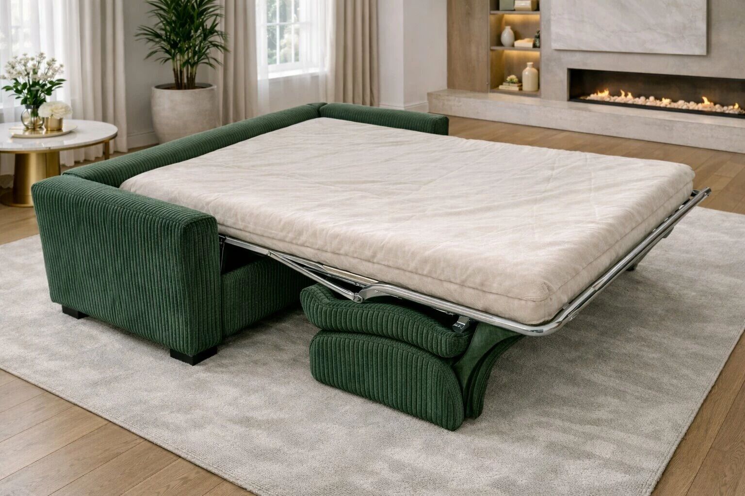 GEANT, Convertible pour usage quotidien, Couchage 140cm en Velours C&ocirc;tel&eacute; 