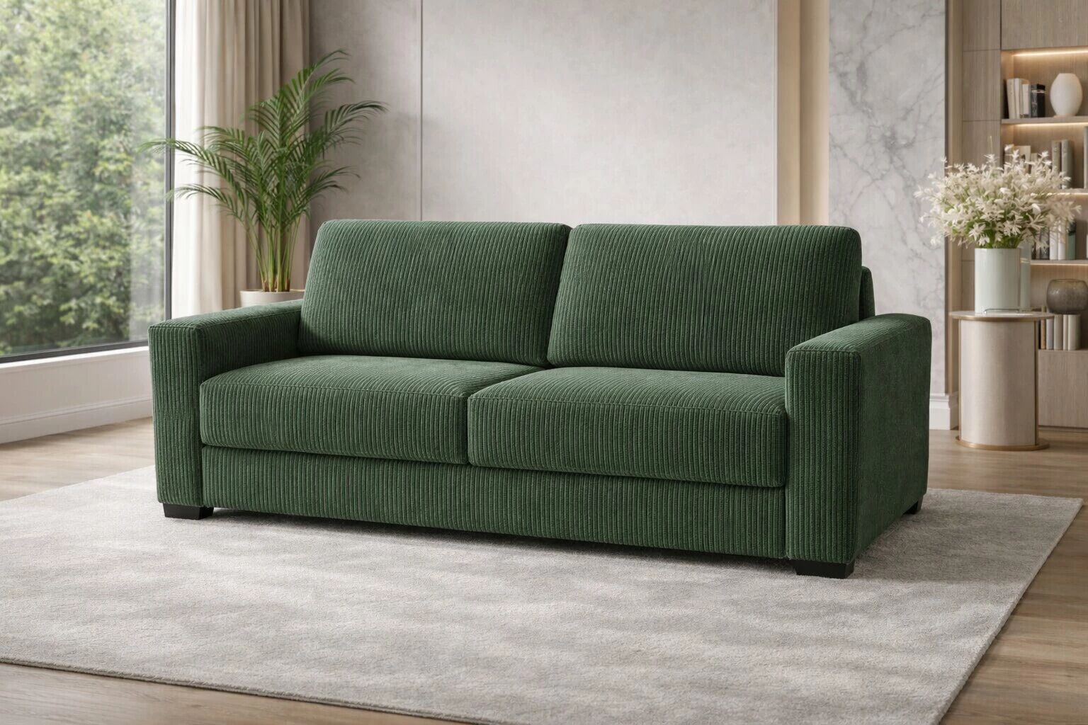 GEANT, Convertible pour usage quotidien, Couchage 140cm en Velours C&ocirc;tel&eacute; 