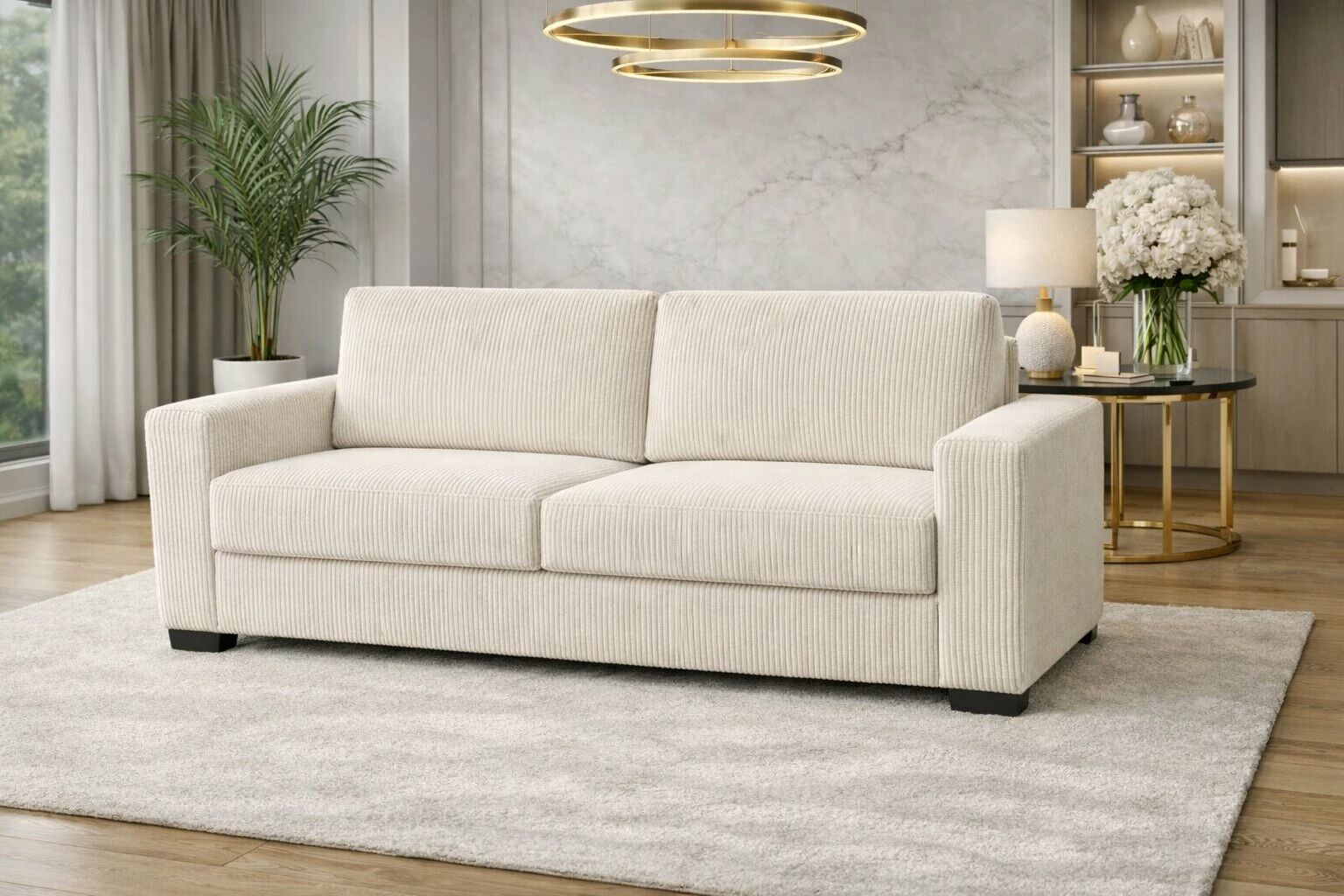 GEANT, Convertible pour usage quotidien, Couchage 140cm en Velours C&ocirc;tel&eacute; 