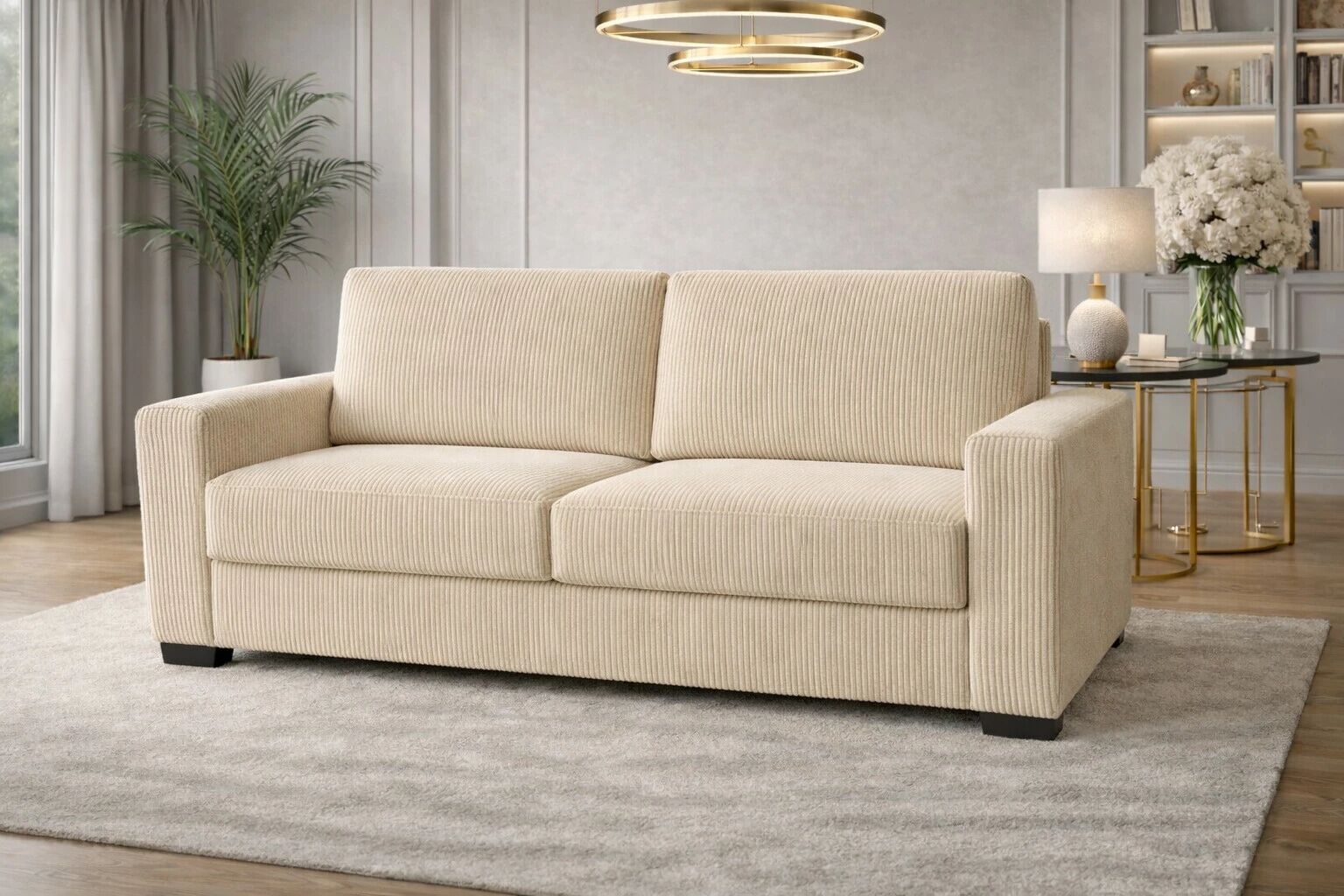 GEANT, Convertible pour usage quotidien, Couchage 160cm en Velours C&ocirc;tel&eacute; 