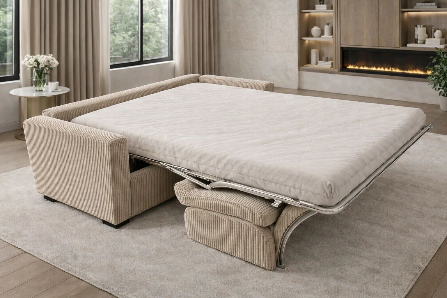 GEANT, Convertible pour usage quotidien, Couchage 160cm en Velours C&ocirc;tel&eacute; 