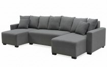 GRETA U, Canapé panoramique convertible gigogne 2 places + 2 place + angle pouf en velours GRIS