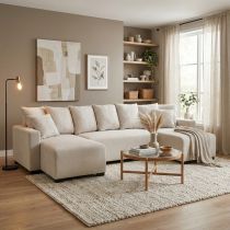 GRETA U, Canap&eacute; panoramique convertible gigogne 2 places + 2 place + angle pouf en velours GRIS