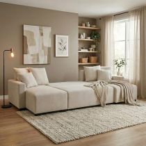 GRETA U, Canap&eacute; panoramique convertible gigogne 2 places + 2 place + angle pouf en velours GRIS