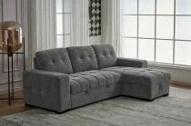 HANNAH � Canap&eacute; d\'angle convertible r&eacute;versible avec coffre de rangement, tissu chenille chin&eacute; � 3 coloris