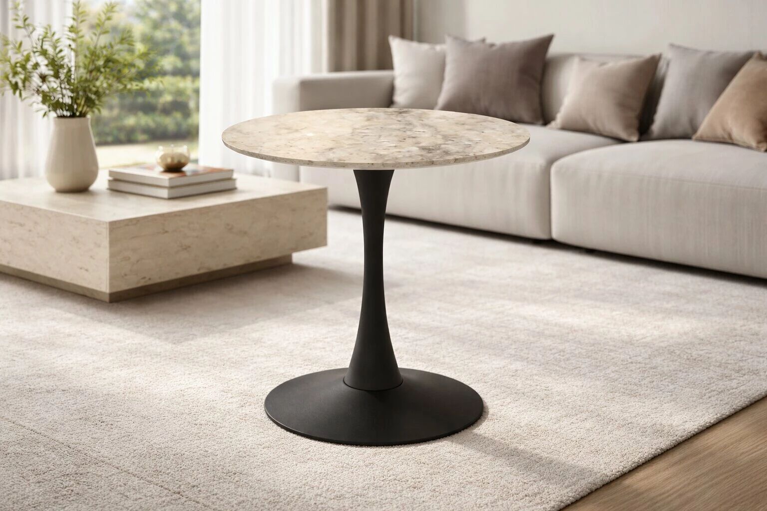 HIKME Table RONDE Ceramique 70x70x75cm