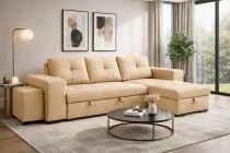 IBIZA, Canap&eacute; d\'angle reversible convertible Gigogne avec Chaise longue coffre et pouf