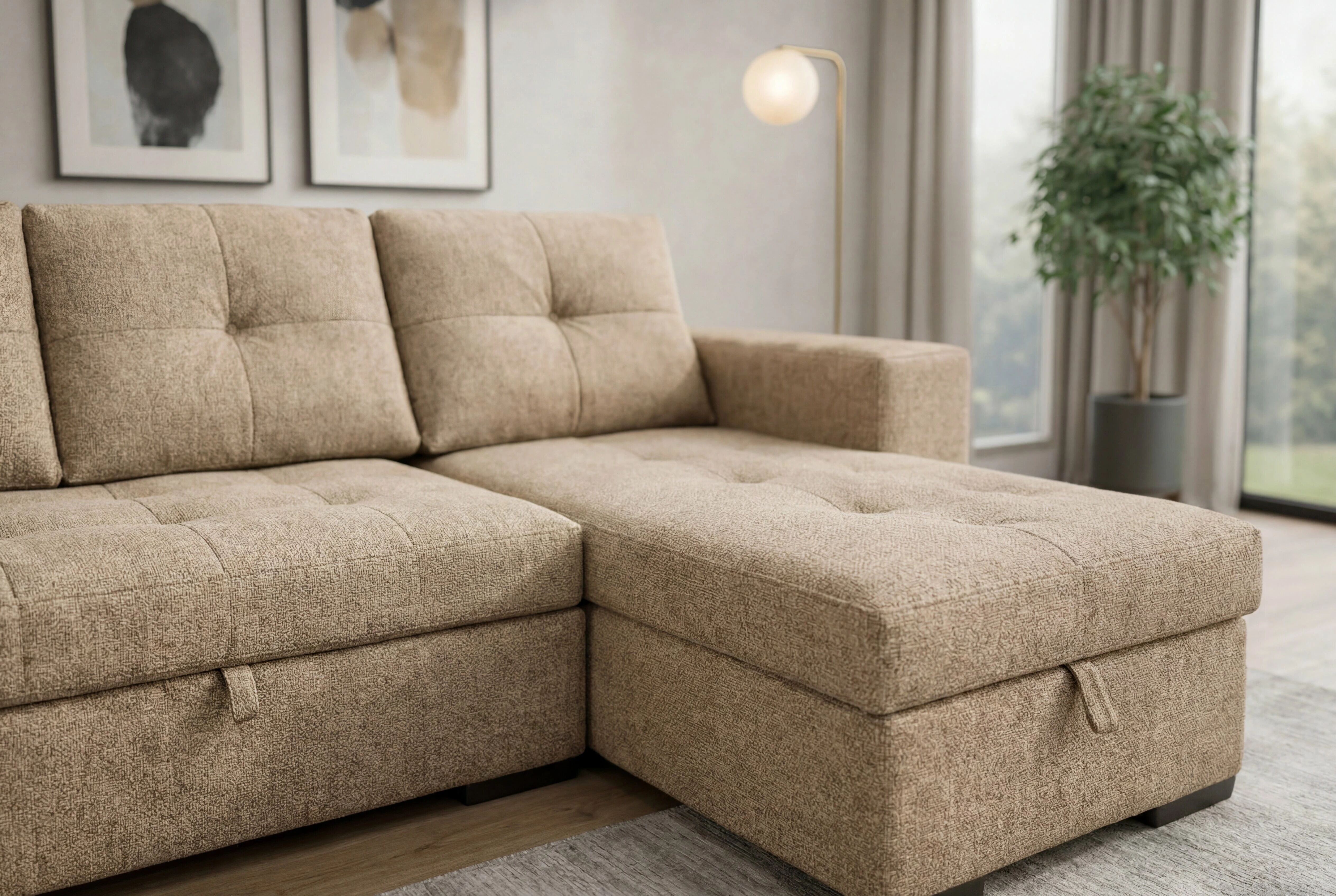 IBIZA, Canap&eacute; d\'angle reversible convertible Gigogne avec Chaise longue coffre et pouf