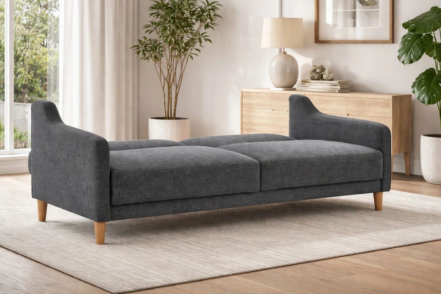 JULIE, canap&eacute; Clic-clac scandinave rev&ecirc;tement tissu ,JULIE -Clic Clac scandi- tissu BZ1166-22 Bleu acier 196*91/113*81cm