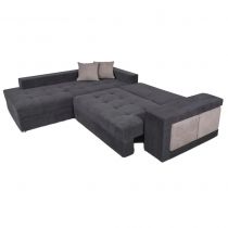 KARINA, Angle convertible gigogne 5 places inclus 2 poufs - Tissu gris