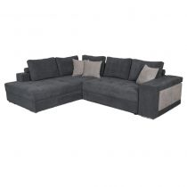 KARINA, Angle convertible gigogne 5 places inclus 2 poufs - Tissu gris