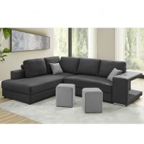 KARINA, Angle convertible gigogne 5 places inclus 2 poufs - Tissu gris