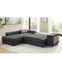 KARINA, Angle convertible gigogne 5 places inclus 2 poufs - Tissu gris