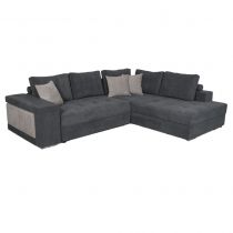 KARINA, Angle convertible gigogne 5 places inclus 2 poufs - Tissu gris