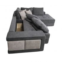 KARINA, Angle convertible gigogne 5 places inclus 2 poufs - Tissu gris