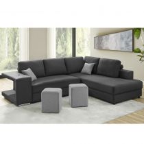 KARINA, Angle convertible gigogne 5 places inclus 2 poufs - Tissu gris