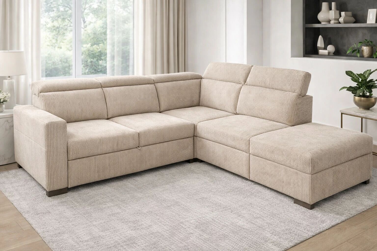 KERIEN, Grand canap&eacute; d\'angle non reversible convertible Gigogne en Tissu Astra