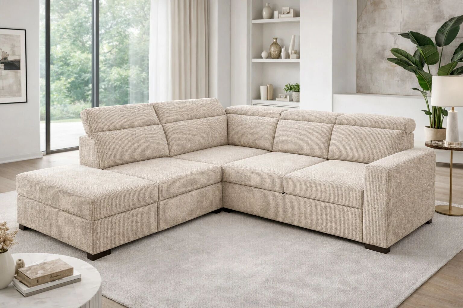 KERIEN, Grand canap&eacute; d\'angle non reversible convertible Gigogne en Tissu Astra