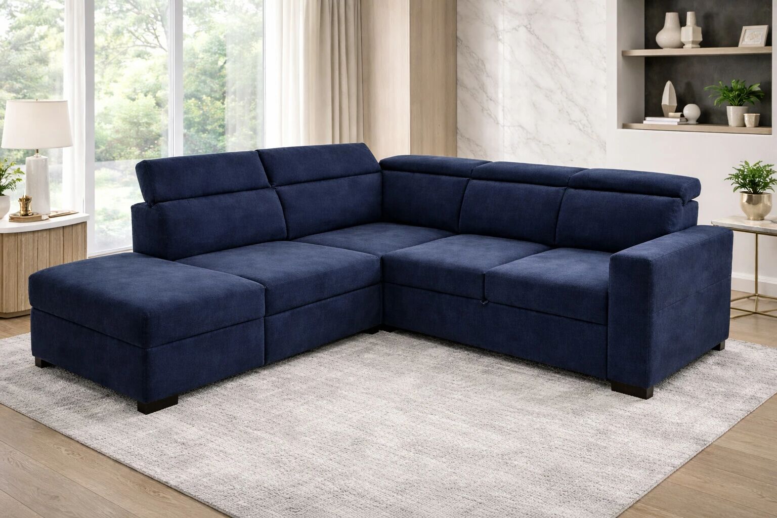 KERIEN, Grand canap&eacute; d\'angle non reversible convertible Gigogne en Tissu Astra