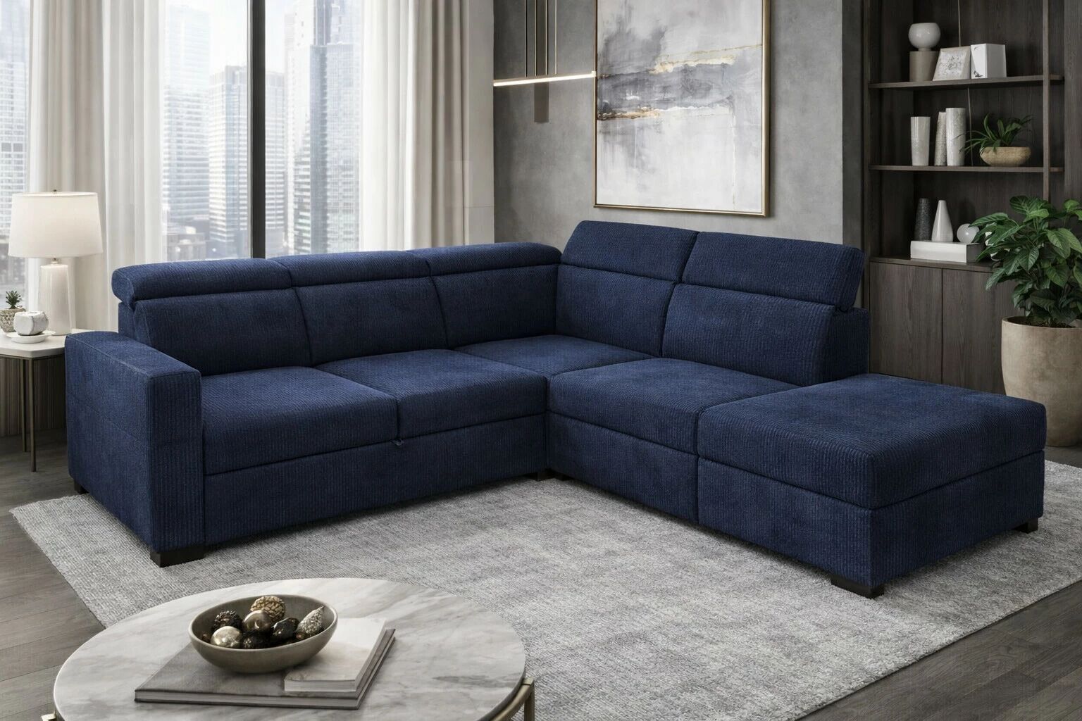 KERIEN, Grand canap&eacute; d\'angle non reversible convertible Gigogne en Tissu Astra