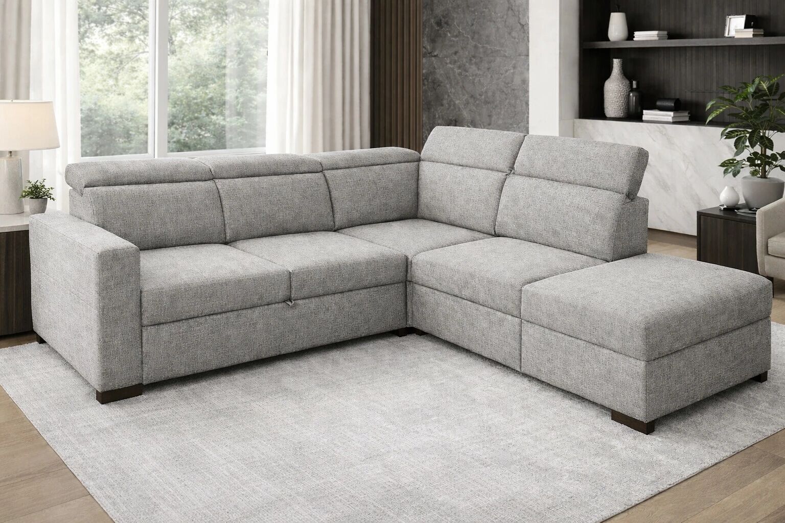 KERIEN, Grand canap&eacute; d\'angle non reversible convertible Gigogne en Tissu Astra