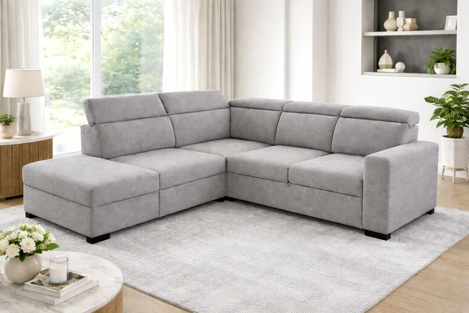 KERIEN, Grand canap&eacute; d\'angle non reversible convertible Gigogne en Tissu Astra