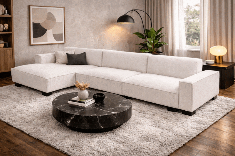 LEON, Canap&eacute; d\'angle convertible (m&eacute;canisme Clic Clac)  avec m&eacute;ridienne