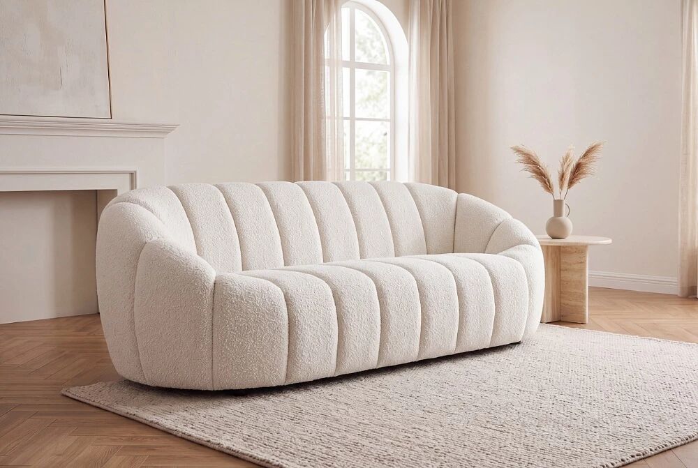 LILI, Canap� 3 places design en tissu boucl� blanc
