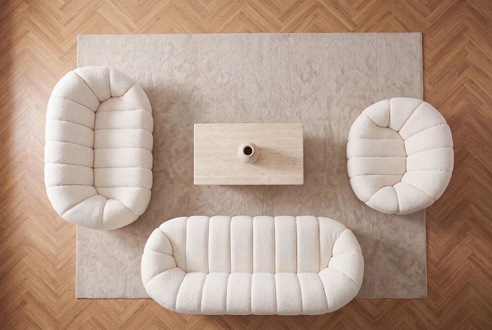 LILI, Canap&eacute; design 1 place en tissu boucl&eacute; blanc