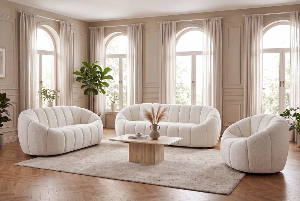 LILI, Canap&eacute; design 1 place en tissu boucl&eacute; blanc