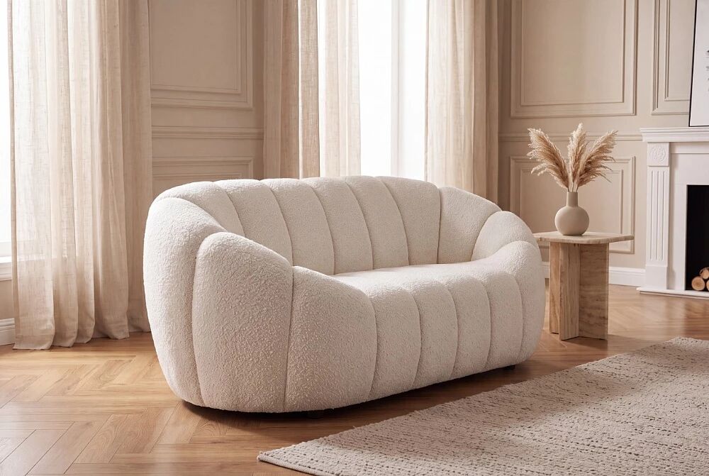 LILI, Canap� design 2 places en tissu boucl� blanc