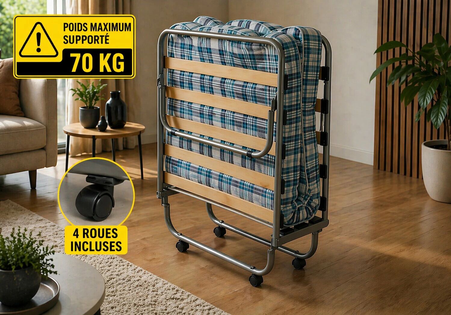 Lit de camp d\'appoint pliant avec matelas 80x190cm (occassionnel poids maximum 70kg)