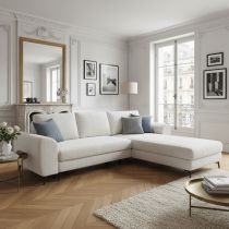 LOS ANGELES (1360) , Canapé d\'angle réversible convertible gigogne, en tissu bouclé blanc