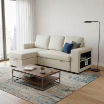 LUCENA, canamé d\'angle convertible gigogne Méridienne avec coffre en tissu GALARDO