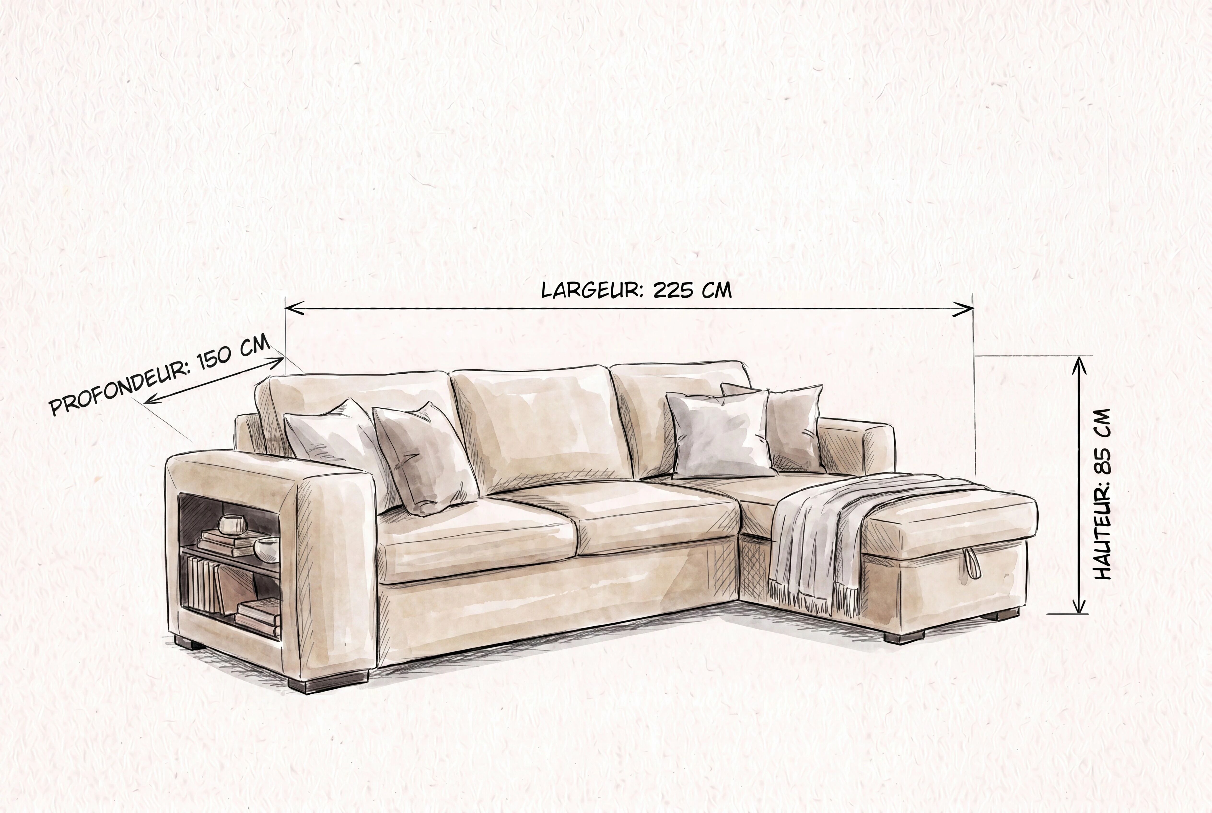 LUCENA, Canap&eacute; d\'angle convertible gigogne M&eacute;ridienne avec coffre en tissu (KSR)
