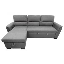 MALAGA, Canapé d\'angle convertible Gigogne en tissu avec 2 prises USB dans accoudoir