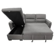 MALAGA, Canapé d\'angle convertible Gigogne en tissu avec 2 prises USB dans accoudoir