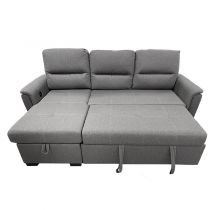 MALAGA, Canapé d\'angle convertible Gigogne en tissu avec 2 prises USB dans accoudoir