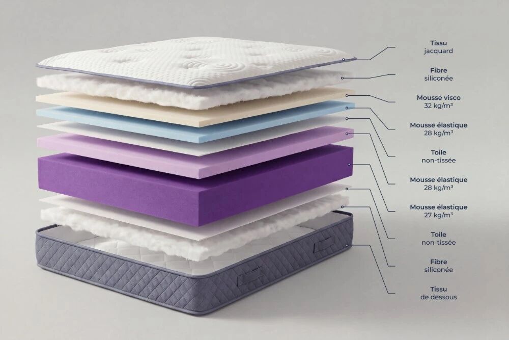 MATELAS PILLOWTOP, matelas avec surmatelas &agrave; m&eacute;moire de forme, &eacute;paisseur 30cm (toutes dimensions)