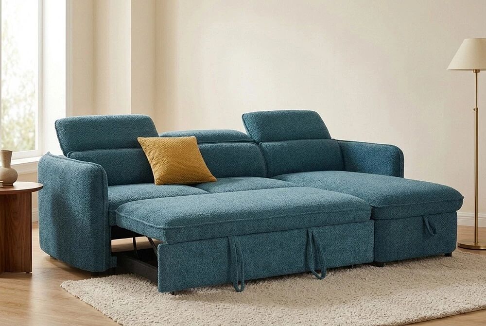 MELBOURNE � Canap&eacute; d\'angle convertible r&eacute;versible, gigogne + m&eacute;ridienne coffre