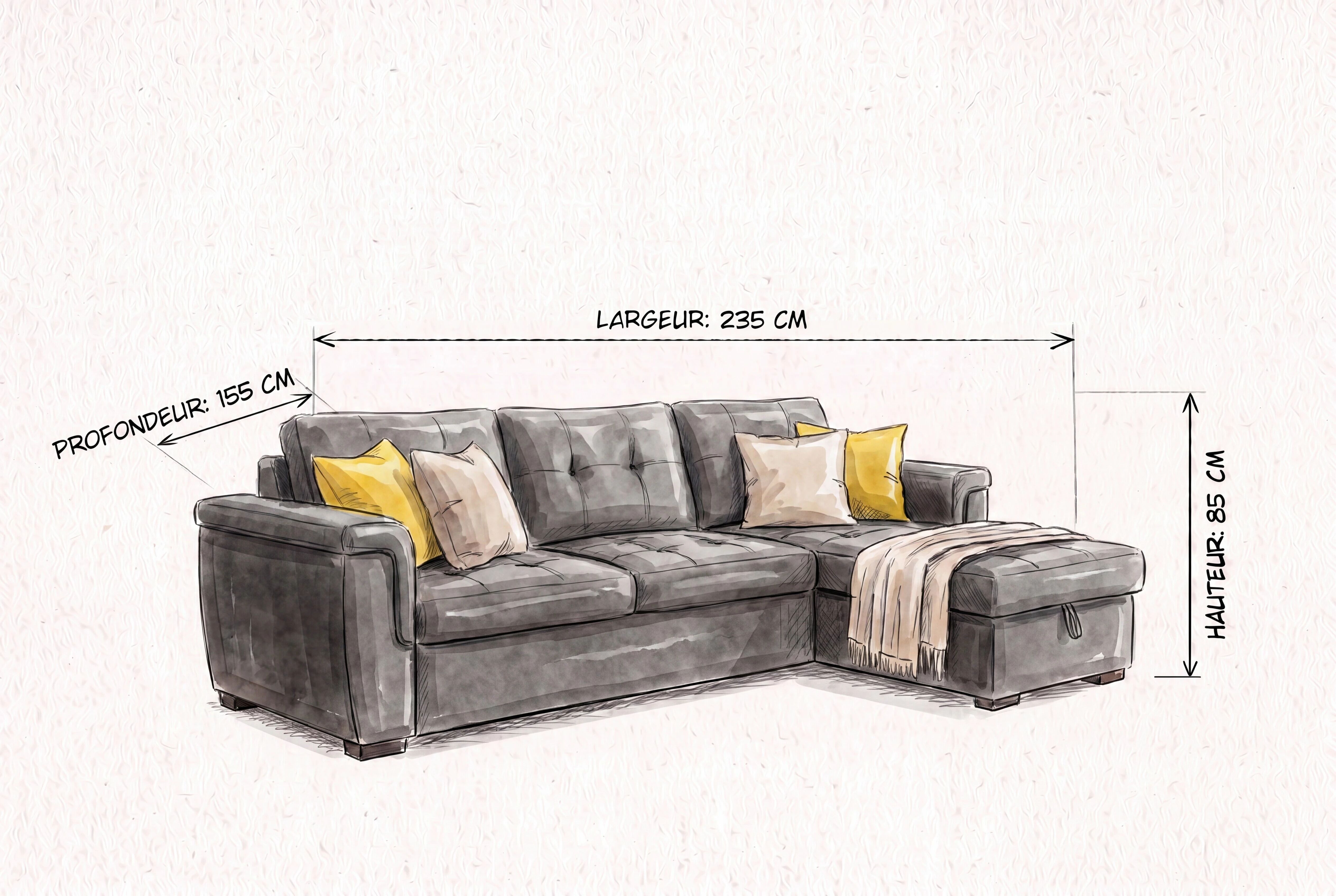 MERLOT,  convertible Gigogne avec m&eacute;ridienne coffre en tissu gris fonc&eacute;