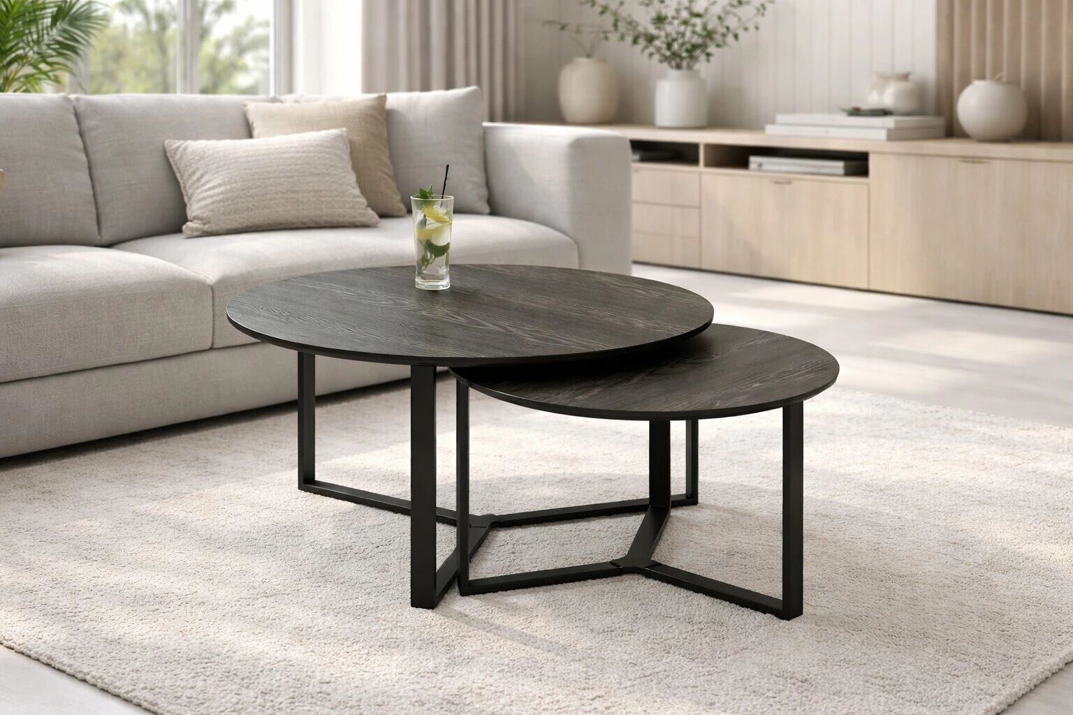 MIAMI - Lot de  2 Tables Basses Rondes Emboitables diam 90+68